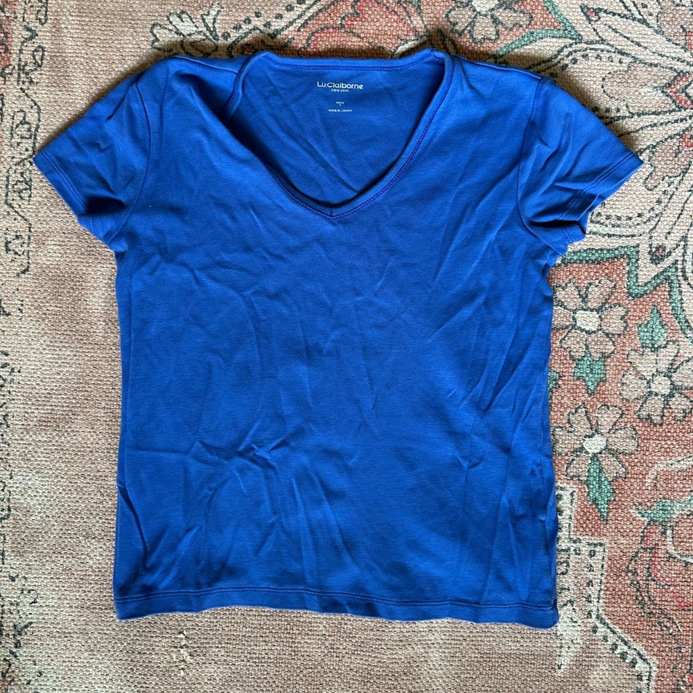 Liz Claiborne Blue Fitted Short Sleeve T-Shirt